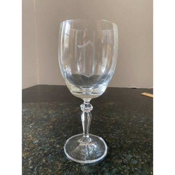 Etched Monogrammed Cursive "D" Crystal Wine Glasses (Qty. 3) - Picture 2 of 6